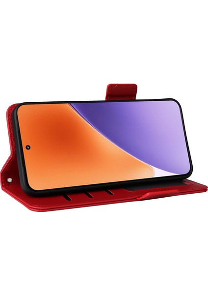 Xiaomi 15 Pro Kılıf Litchi Doku Pu Deri Cüzdan Kapaklı Telefon Kapağı-Kırmızı (Yurt Dışından)