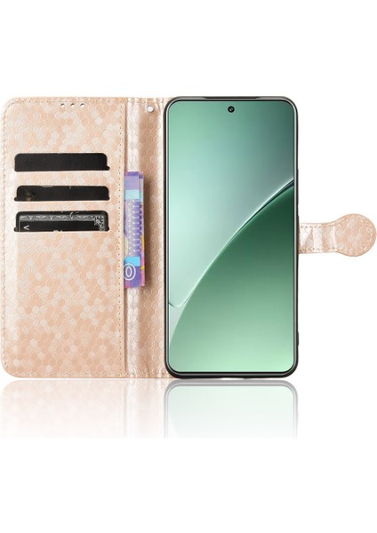 Xiaomi 15 Pro Için Cüzdan Kılıf Nokta Desenli Baskı Pu Deri Telefon Kapağı-Gül Altın (Yurt Dışından)