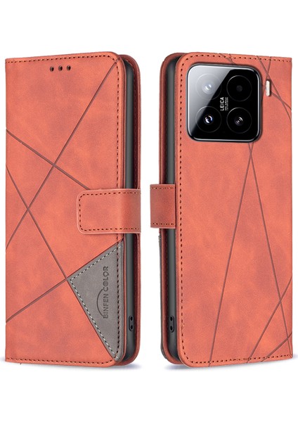 Xiaomi 15 Pro Kılıf Deri Telefon Kılıfı Cüzdan Standı-Kahverengi (Yurt Dışından)