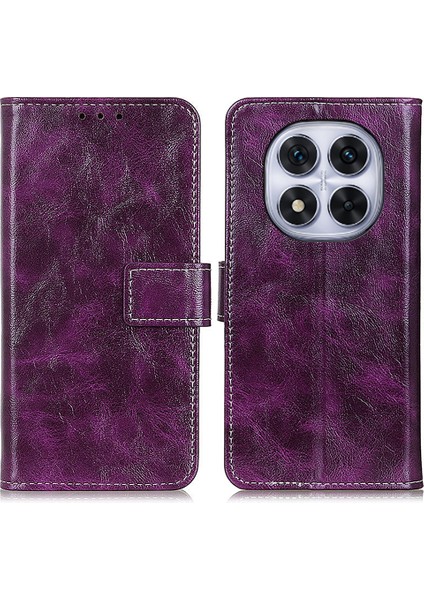Xiaomi Redmi Note 14 Pro+ 5G-Note 14 Pro 5G Cüzdan Telefon Kılıfı Crazy Horse Doku-Mor (Yurt Dışından)
