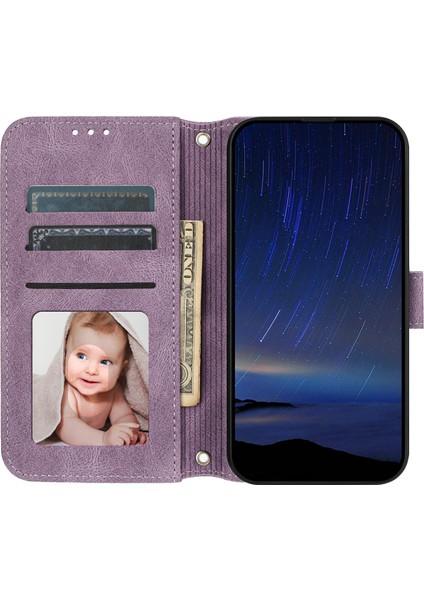 Xiaomi Redmi Note 14 5G Kılıf Cüzdan Ten Dokunuşlu Deri Baskılı Telefon Kapağı-Mor (Yurt Dışından)