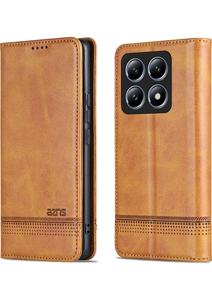 Xiaomi 14T Kılıf Sığır Derisi Doku Pu Deri Cüzdan Telefon Kapağı-Kahverengi Için (Yurt Dışından)