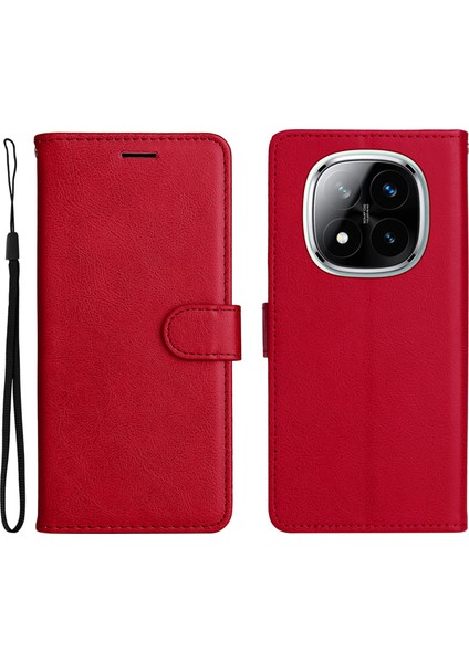 Kt Deri Serisi-2 Xiaomi Redmi Için Not 14 Pro+ 5G - Not 14 Pro 5G Kılıf Düz Renk Deri Telefon Kapak Cüzdan Standı-Kırmızı (Yurt Dışından)
