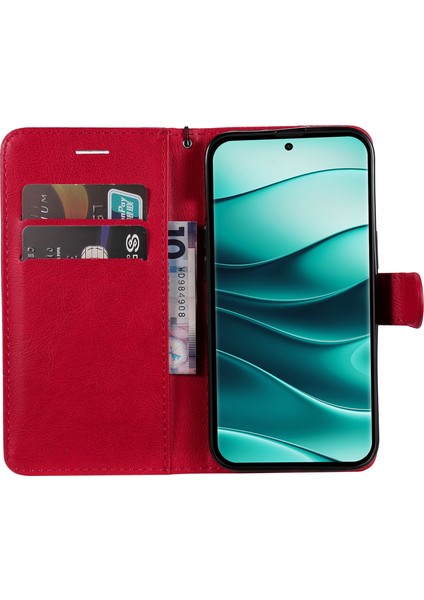Kt Deri Serisi-2 Xiaomi Redmi Için Not 14 Pro+ 5G - Not 14 Pro 5G Kılıf Düz Renk Deri Telefon Kapak Cüzdan Standı-Kırmızı (Yurt Dışından)