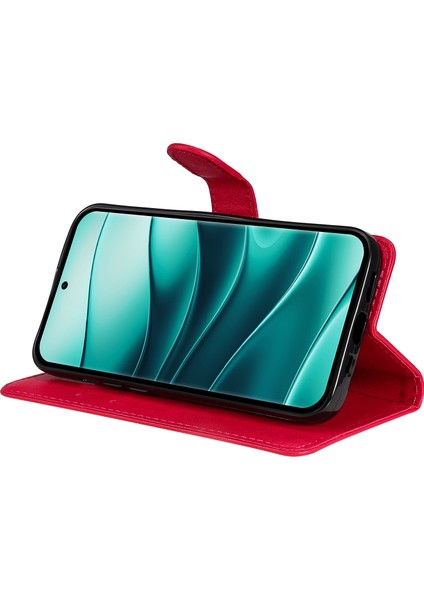 Kt Deri Serisi-2 Xiaomi Redmi Için Not 14 Pro+ 5G - Not 14 Pro 5G Kılıf Düz Renk Deri Telefon Kapak Cüzdan Standı-Kırmızı (Yurt Dışından)