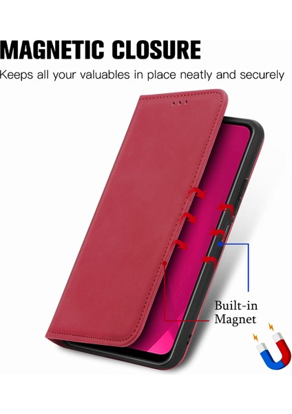 Xiaomi Redmi Için 14C 4G-14R 5G-Poco C75 4G Cilt Dokunmatik Duygu Kart Tutucu Telefon Kapağı Manyetik Emme-Kırmızı (Yurt Dışından)