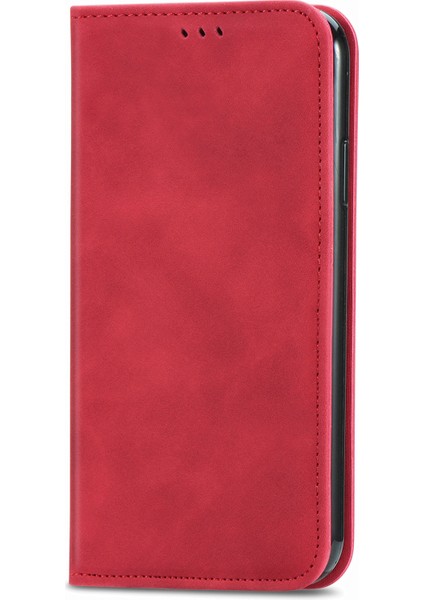 Xiaomi Redmi Için 14C 4G-14R 5G-Poco C75 4G Cilt Dokunmatik Duygu Kart Tutucu Telefon Kapağı Manyetik Emme-Kırmızı (Yurt Dışından)