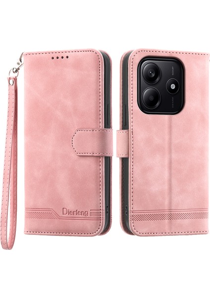 Dıerfeng Df-03 Xiaomi Redmi Note 14 5G-14 4G Hatları Baskı Cüzdan Telefon Kapağı-Pembe (Yurt Dışından)