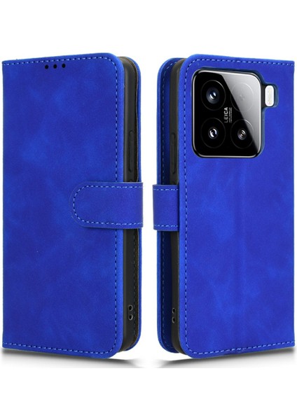 Xiaomi 15 Için Skin-Feel Anti-Drop Cüzdan Kapaklı Telefon Kapağı-Mavi (Yurt Dışından)