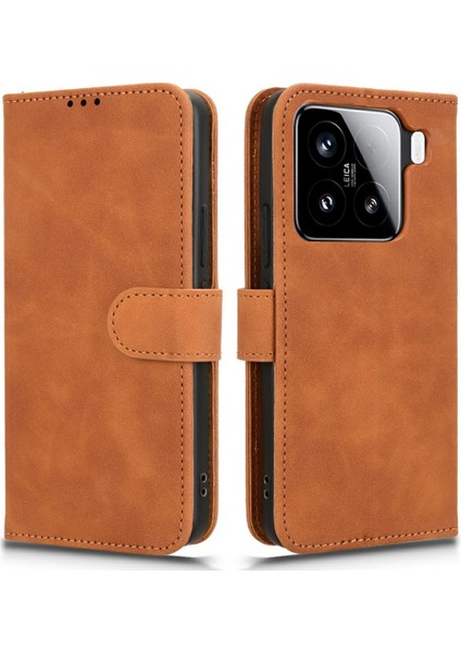 Xiaomi 15 Için Skin-Feel Anti-Drop Cüzdan Kapaklı Telefon Kapağı-Kahverengi (Yurt Dışından)