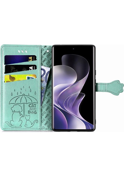 Xiaomi Redmi Note 14 Pro 5G Kılıf Deri Cüzdan Çevirme Telefon Kapağı Sevimli Kedi Köpek Desen-Yeşil (Yurt Dışından) fiyatları