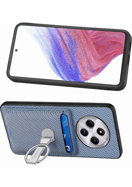 Telefon Kılıfı Xiaomi Redmi 14C 4G-14R 5G-Poco C75 4G Karbon Fiber Doku Deri Arka Kapak Kart Yuvaları İle Stand-Mavi (Yurt Dışından) modelleri