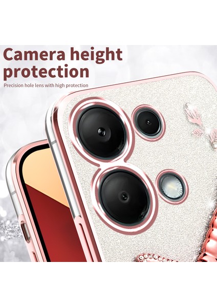 Xiaomi Redmi Için Not 13 Pro 4G-Poco M6 Pro 4G Kılıf Dragonfly Tpu Çiçekler Glitter Telefon Kapağı-Mavi (Yurt Dışından)