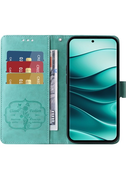 Xiaomi Redmi Note 14 Pro+ 5G-Note 14 Pro 5G Çiçek Baskılı Cüzdan Kapağı-Yeşil Için (Yurt Dışından)