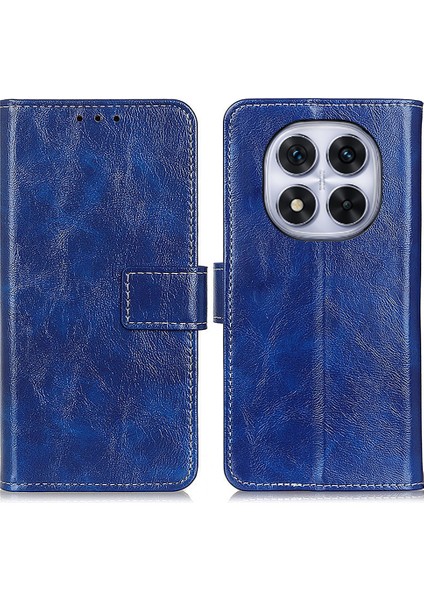 Xiaomi Redmi Note 14 Pro+ 5G-Note 14 Pro 5G Cüzdan Telefon Kılıfı Crazy Horse Doku-Mavi (Yurt Dışından)