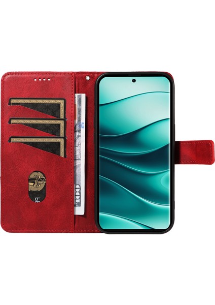 Xiaomi Redmi Için Not 14 Pro 5G-Note 14 Pro+ 5G Kılıf Deri Geometrik Çizgi Cüzdan Telefon Kılıfı Bilek Kayışı Ile-Kırmızı (Yurt Dışından) fiyatları
