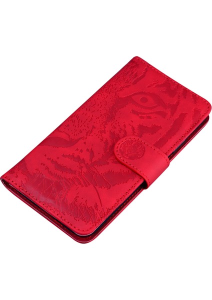 Xiaomi Redmi Note 14 Pro 5G Kılıf Tiger Baskı Deri Cüzdan Telefon Kapağı-Kırmızı (Yurt Dışından)