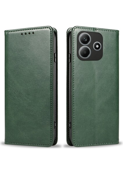 Xiaomi Redmi Note 14 5G Kılıf Için Güçlü Manyetik Pu Deri Telefon Kapağı Buzağı Dokusu-Yeşil (Yurt Dışından)