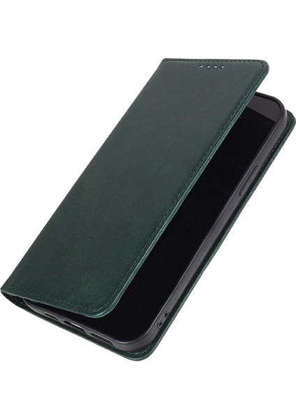 Xiaomi Redmi Note 14 5G Kılıf Için Güçlü Manyetik Pu Deri Telefon Kapağı Buzağı Dokusu-Yeşil (Yurt Dışından)
