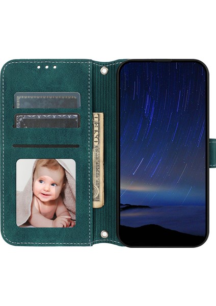 Xiaomi Redmi Note 14 5G Kılıf Cüzdan Ten Dokunuşlu Deri Baskılı Telefon Kapağı-Siyahımsı Yeşil (Yurt Dışından)