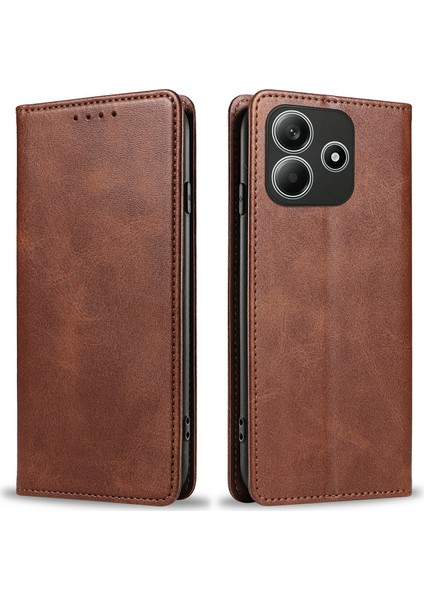 Xiaomi Redmi Note 14 5G Kılıf Için Güçlü Manyetik Pu Deri Telefon Kapağı Buzağı Dokusu-Kahverengi (Yurt Dışından)