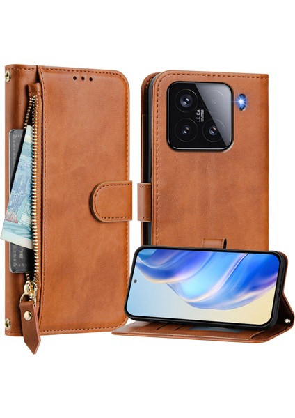 Xiaomi 15 Kılıf Fermuarlı Cebi Çoklu Kart Yuvaları Deri Telefon Kapağı-Kahverengi Için (Yurt Dışından) indirimleri