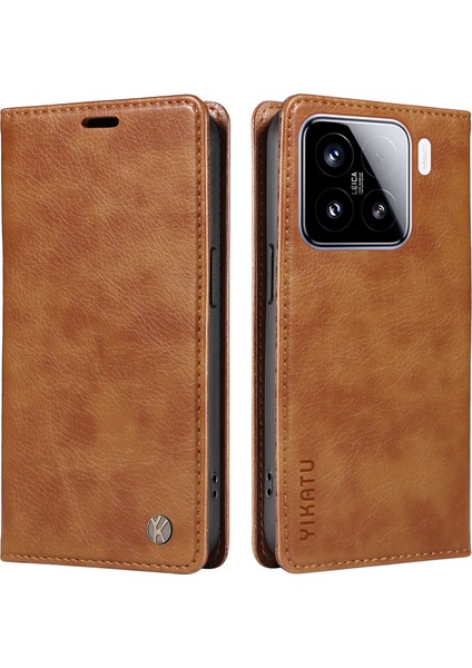 Xiaomi 15 Kılıf Manyetik Kapatma Deri Telefon Kapağı Litchi Doku-Kahverengi Için (Yurt Dışından)