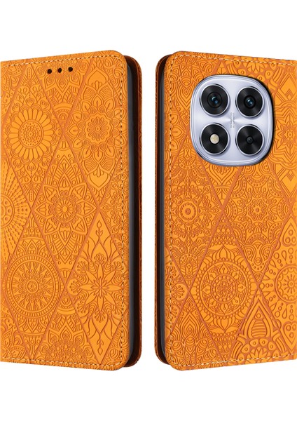 Xiaomi Redmi Note 14 Pro 5G-14 Pro+ 5G Kılıf Baskılı Çiçek Cüzdan Deri Telefon Kapağı-Sarı (Yurt Dışından)