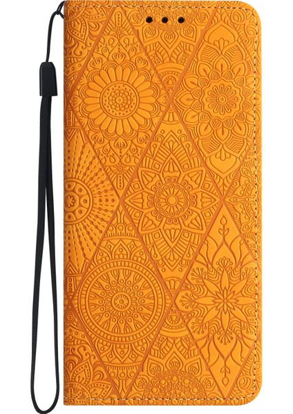 Xiaomi Redmi Note 14 Pro 5G-14 Pro+ 5G Kılıf Baskılı Çiçek Cüzdan Deri Telefon Kapağı-Sarı (Yurt Dışından)