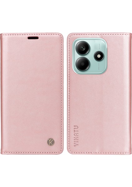 Xiaomi Redmi Note 14 5G Kılıf Deri Telefon Kapağı Için Güçlü Manyetik Kapatma-Gül Altın (Yurt Dışından)