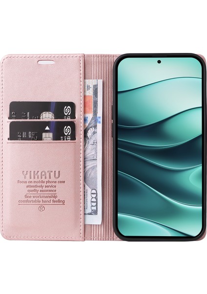 Xiaomi Redmi Note 14 5G Kılıf Deri Telefon Kapağı Için Güçlü Manyetik Kapatma-Gül Altın (Yurt Dışından)
