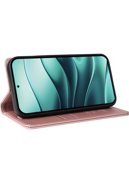 Xiaomi Redmi Note 14 5G Kılıf Deri Telefon Kapağı Için Güçlü Manyetik Kapatma-Gül Altın (Yurt Dışından)