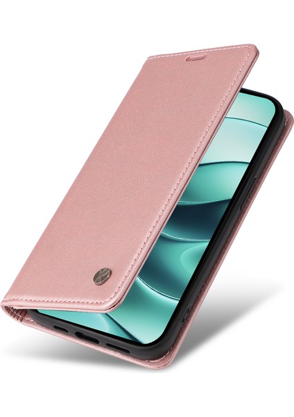 Xiaomi Redmi Note 14 5G Kılıf Deri Telefon Kapağı Için Güçlü Manyetik Kapatma-Gül Altın (Yurt Dışından)