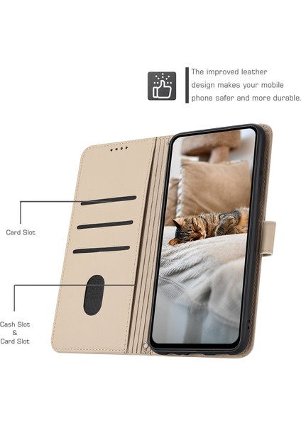 Xiaomi Redmi Note 13 5G-Note 13 5G (Çin) Kılıf Askılı Kediler Baskı Deri Cüzdan Telefon Kapağı-Bej (Yurt Dışından)
