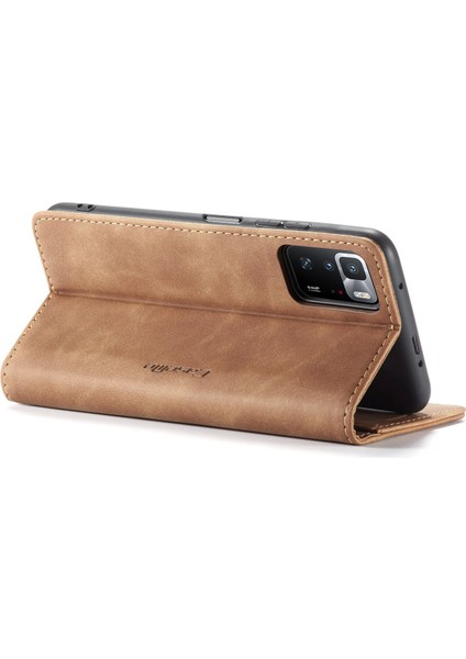 Xiaomi Poco X3 Gt-Xiaomi Redmi Not 10 Pro 5G (Çin) Kılıf Caseme 013 Serisi Kart Tutucu Deri Telefon Kapağı-Kahverengi (Yurt Dışından)