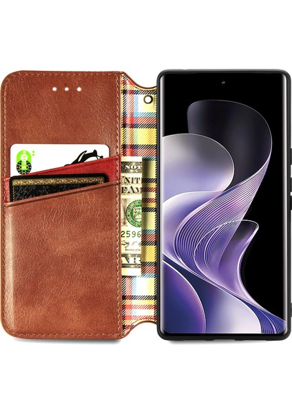 Xiaomi Redmi Note 14 Pro+ 5G Kılıf Pu Deri Cüzdan Telefon Kapağı-Kahverengi (Yurt Dışından)