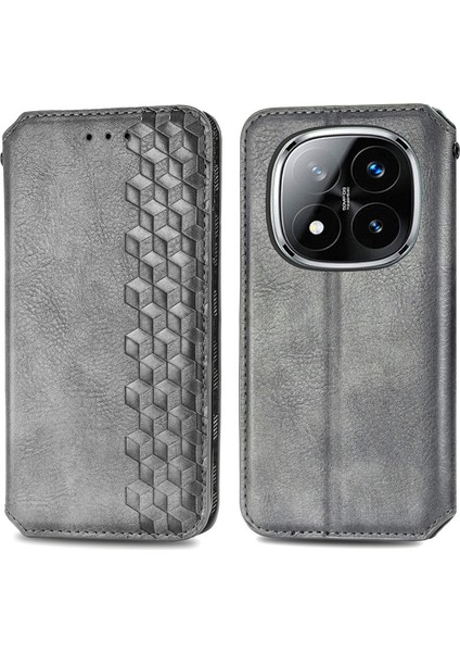 Xiaomi Redmi Note 14 Pro+ 5G Kılıf Pu Deri Cüzdan Telefon Kapağı-Gri (Yurt Dışından)
