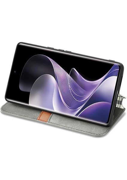 Xiaomi Redmi Note 14 Pro+ 5G Kılıf Pu Deri Cüzdan Telefon Kapağı-Gri (Yurt Dışından)