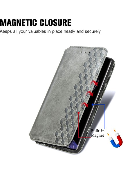 Xiaomi Redmi Note 14 Pro+ 5G Kılıf Pu Deri Cüzdan Telefon Kapağı-Gri (Yurt Dışından)