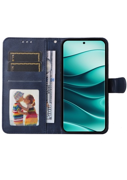 Xiaomi Redmi Note 14 Pro+ 5G-Note 14 Pro 5G Kılıf Cüzdan Pu Deri Folyo Flip Telefon Kapağı-Mavi (Yurt Dışından)