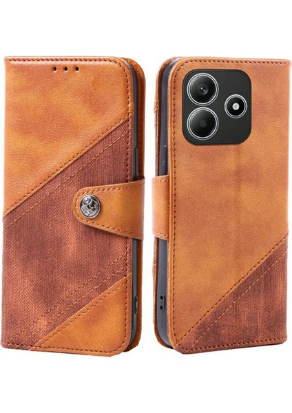 Xiaomi Redmi Note 14 5G Kılıf Ekleme Doku Deri Telefon Kapağı Görünüm Standı-Kahverengi Için (Yurt Dışından)