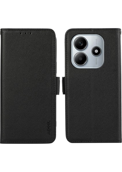 Xiaomi Redmi Note 14 4G Kılıf Litchi Doku Deri Rfıd Engelleme Telefon Kapağı-Siyah (Yurt Dışından)
