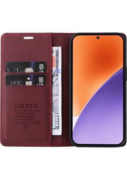 Xiaomi 15 Kılıf Deri Telefon Kapağı Için Güçlü Manyetik Kapatma-Şarap Kırmızısı (Yurt Dışından) fiyatları