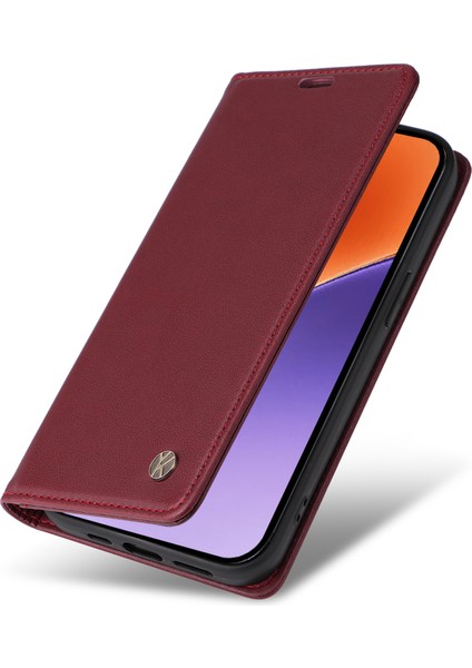 Xiaomi 15 Kılıf Deri Telefon Kapağı Için Güçlü Manyetik Kapatma-Şarap Kırmızısı (Yurt Dışından) indirimleri