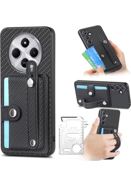 Xiaomi Redmi 14C 4G-14R 5G-Poco C75 4G Bileklik Anti-Drop Deri Arka Kapak Kart Tutucu-Siyah Telefon Kılıfı (Yurt Dışından)