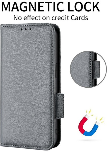 Xiaomi 15 Pro Kılıf Litchi Doku Pu Deri Cüzdan Çevirmeli Telefon Kapağı-Gri (Yurt Dışından)