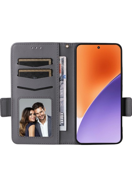 Xiaomi 15 Pro Kılıf Litchi Doku Pu Deri Cüzdan Çevirmeli Telefon Kapağı-Gri (Yurt Dışından)