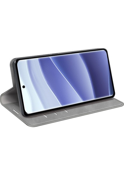 Xiaomi Redmi Note 14 Pro 5G Kılıf Skin-Touch Deri Cüzdan Telefon Kapağı-Gri (Yurt Dışından)