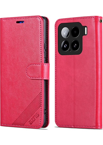 Xiaomi 15 Kılıf Çizilmez Pu Deri Cüzdan Telefon Kapağı-Kırmızı (Yurt Dışından)