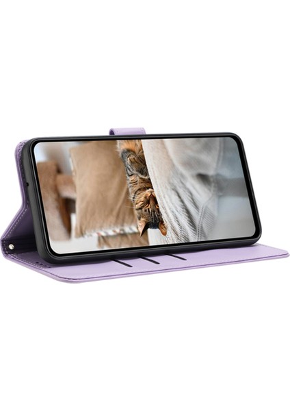Xiaomi Redmi Note 13 5G-Note 13 5G (Çin) Kılıf Askılı Kediler Baskı Deri Cüzdan Telefon Kapağı-Mor (Yurt Dışından)